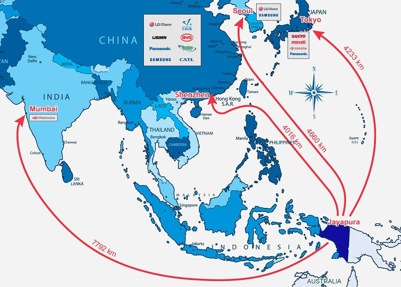 Pacific Rim Cobalt Corp (CSE:BOLT) 亞洲地圖 鋰電池鈷