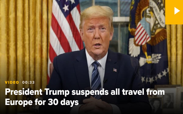 特朗普宣布对欧洲实行30天旅行禁令
